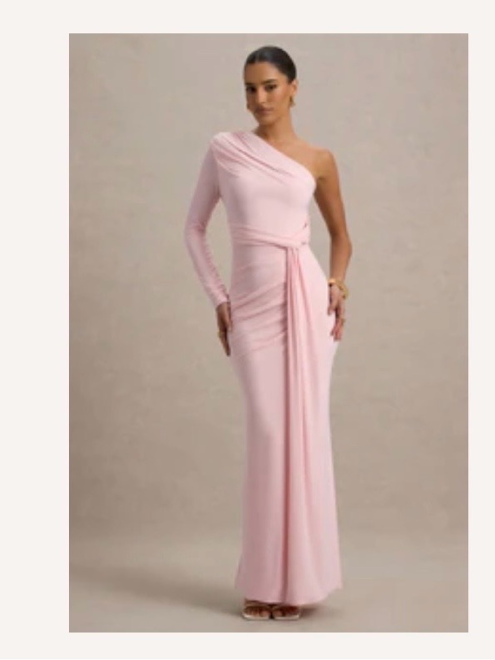NWT Club L London One-Shoulder Light Pink Evening Dress with Draped Sash